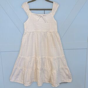 ZARA Girls White Textured Sundress Size 9 Boho Tiered Summer Dress
